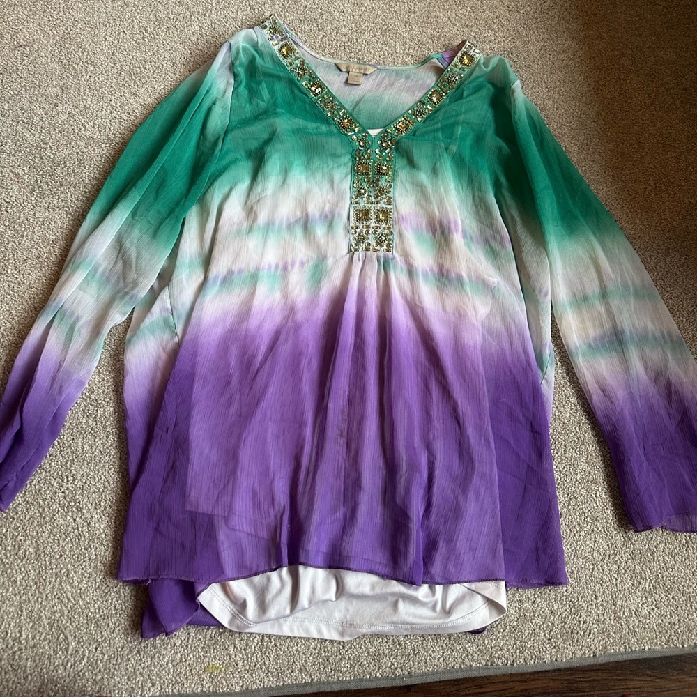 3X Laura Ashley water color jewel toned tunic top summer spring top
